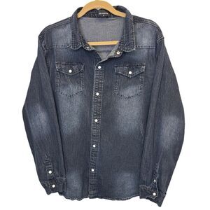 ED Express Men's S Blue Denim Casual Button Down Slim Fit Long Sleeve Shirt